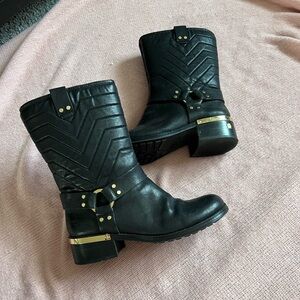 Vince Camuto Black Moto Boots with Gold Accents